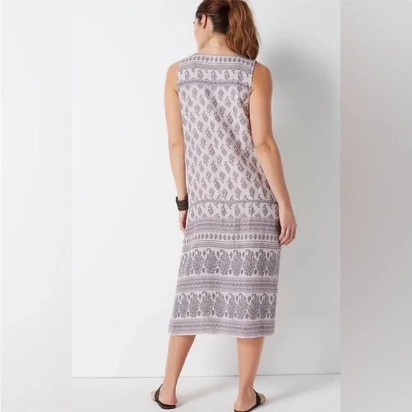 J.Jill Pure Jill Linen mauve paisley boho dress. Large - Picture 4 of 7